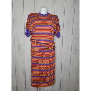 Striped A-Line Skirt with Button Detail